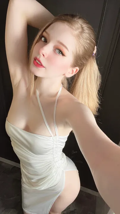 White halter dress selfie